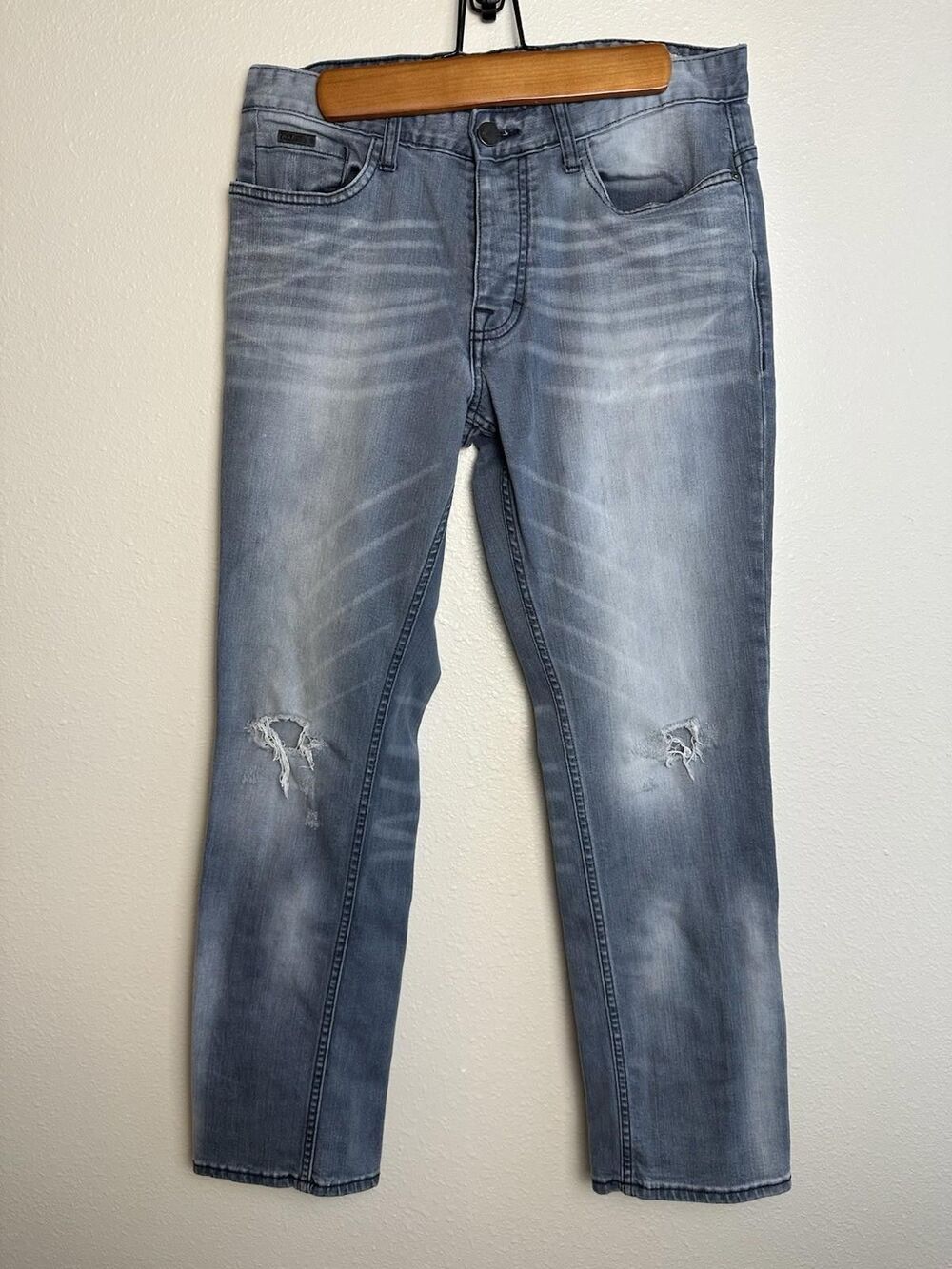 Calvin Klein Slim Straight Jeans Men's 32x30 Medium Wash Distressed Denim
